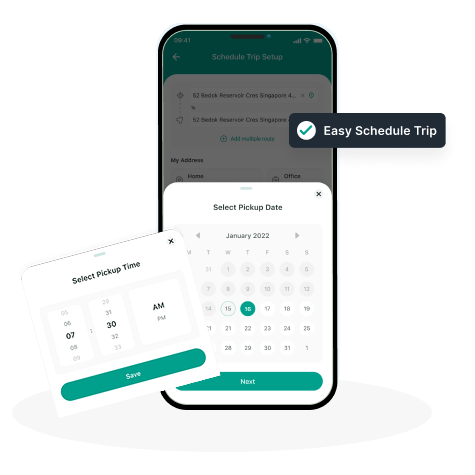 The deliQuode app showing a scheduled trip